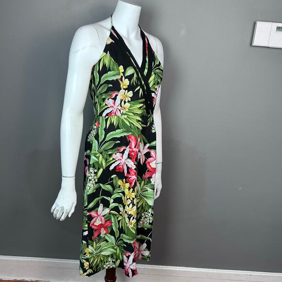 Tommy Bahama Dress Linen Size 8 Tropical Hawaiian halter midi vacation retro - Picture 4 of 9
